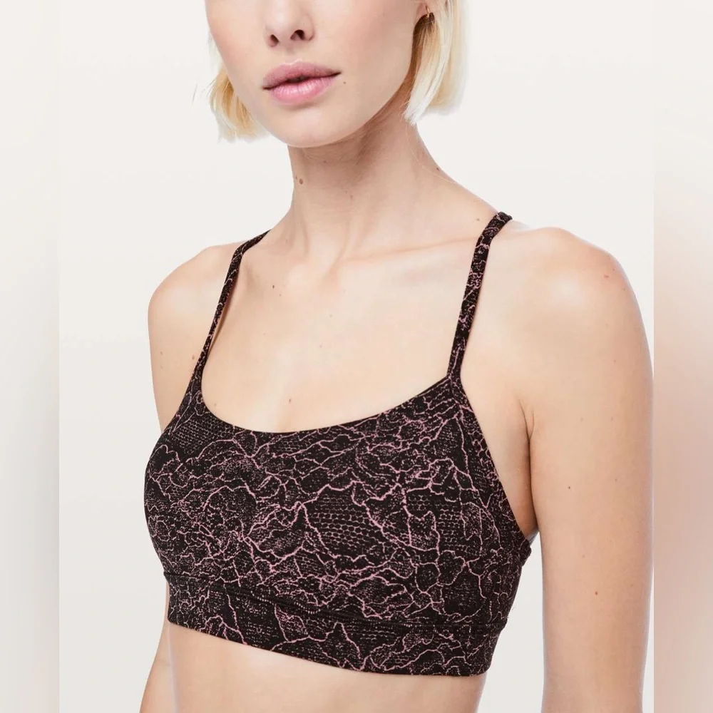 Women’s Lululemon Flow Y Sports Bra Nulu Lacescape Spanish Rose Black 2 Floral